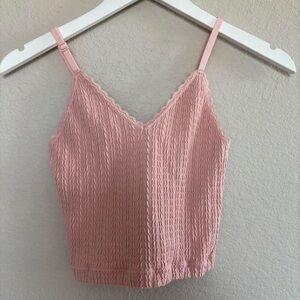 Coquette Pink Lace Seamless V Neck Cropped Tank Top Women’s Size XS